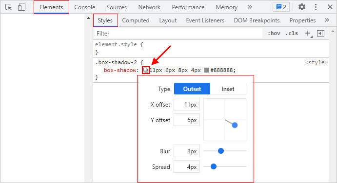 Chrome DevTools - Box shadow utils