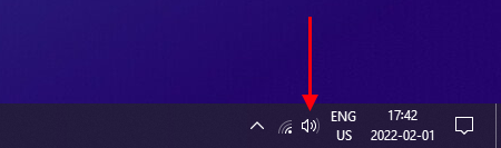 Windows 10 tray bar with indicated speaker icon.