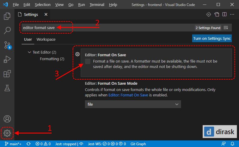 Automatic format file on save in VS Code.