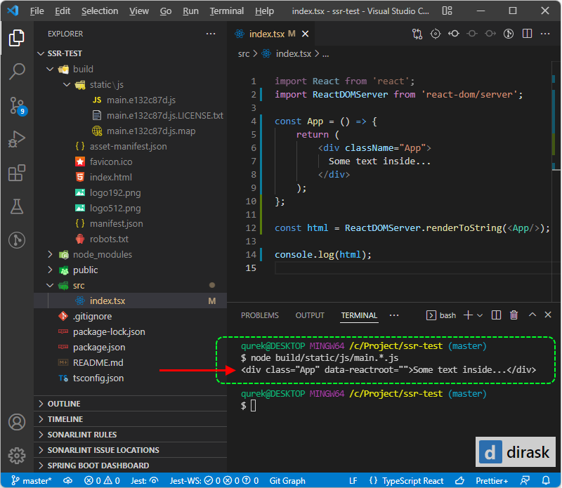 React component rendering as HTML String under VS Code.