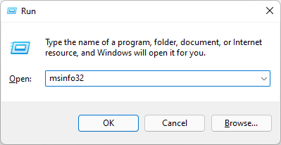 Running built-in System Information program (msinfo32) on Windows 11.