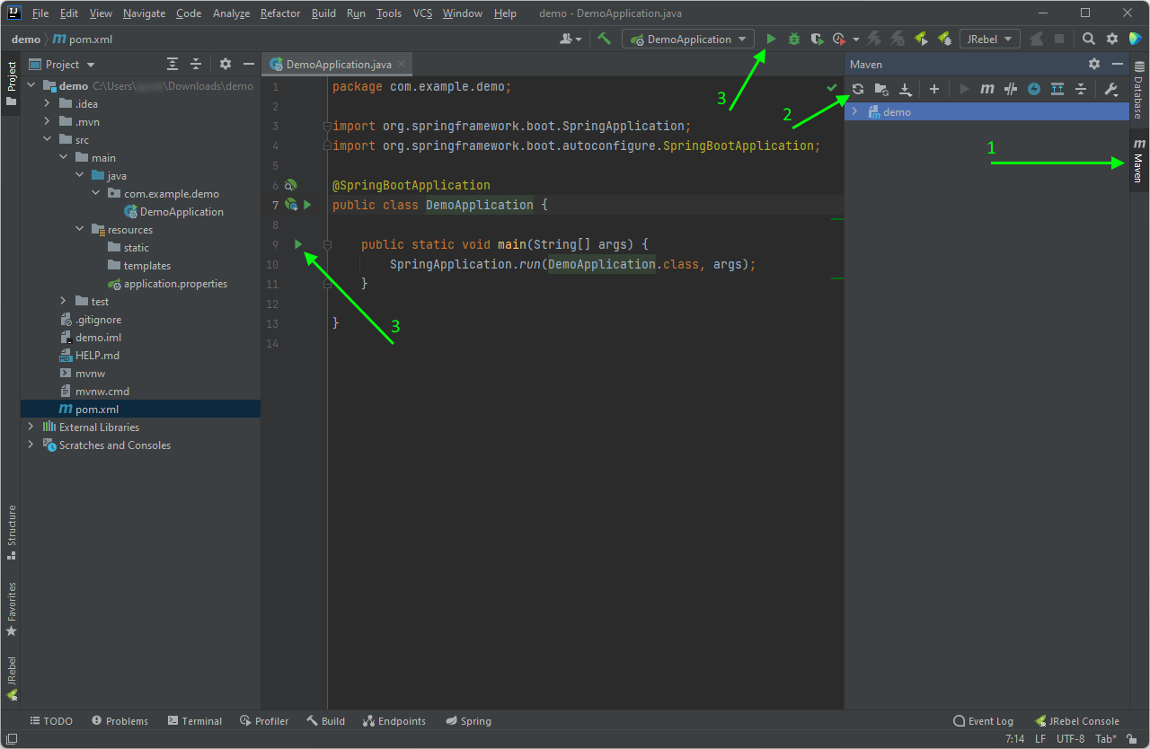 Automatyczne pobieranie zależności i uruchamianie aplikacji Spring Boot 2 w środowisku IntelliJ.