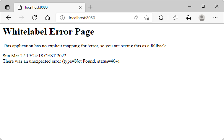 Projekt Spring Boot 2 bez ustawionych mapowań.