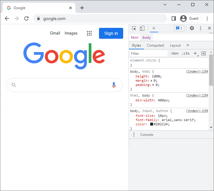 Google Chrome - developer tools