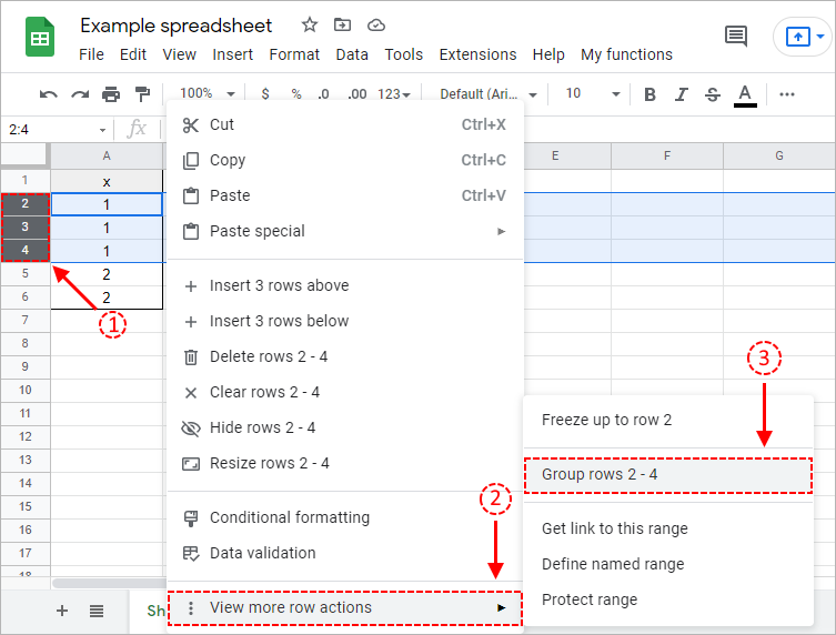 Google Sheets - group rows