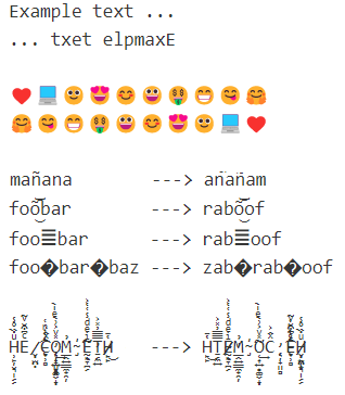 String reversion with emojis, surrogate characters and Asian characters made with JavaScript.