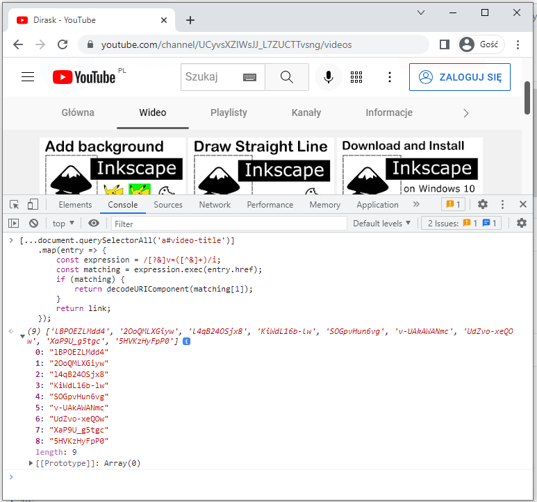 Youtube - all video ids in browser console using JavaScript