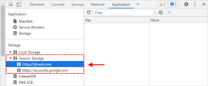 Chrome developer tools - sessionStorage view