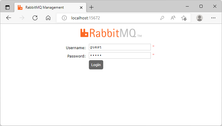 RabbitMQ login page to management panel.