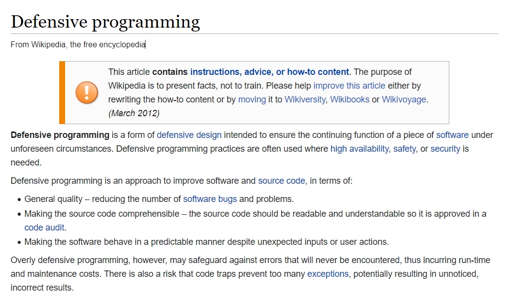 Defensive programming - Wikipedia