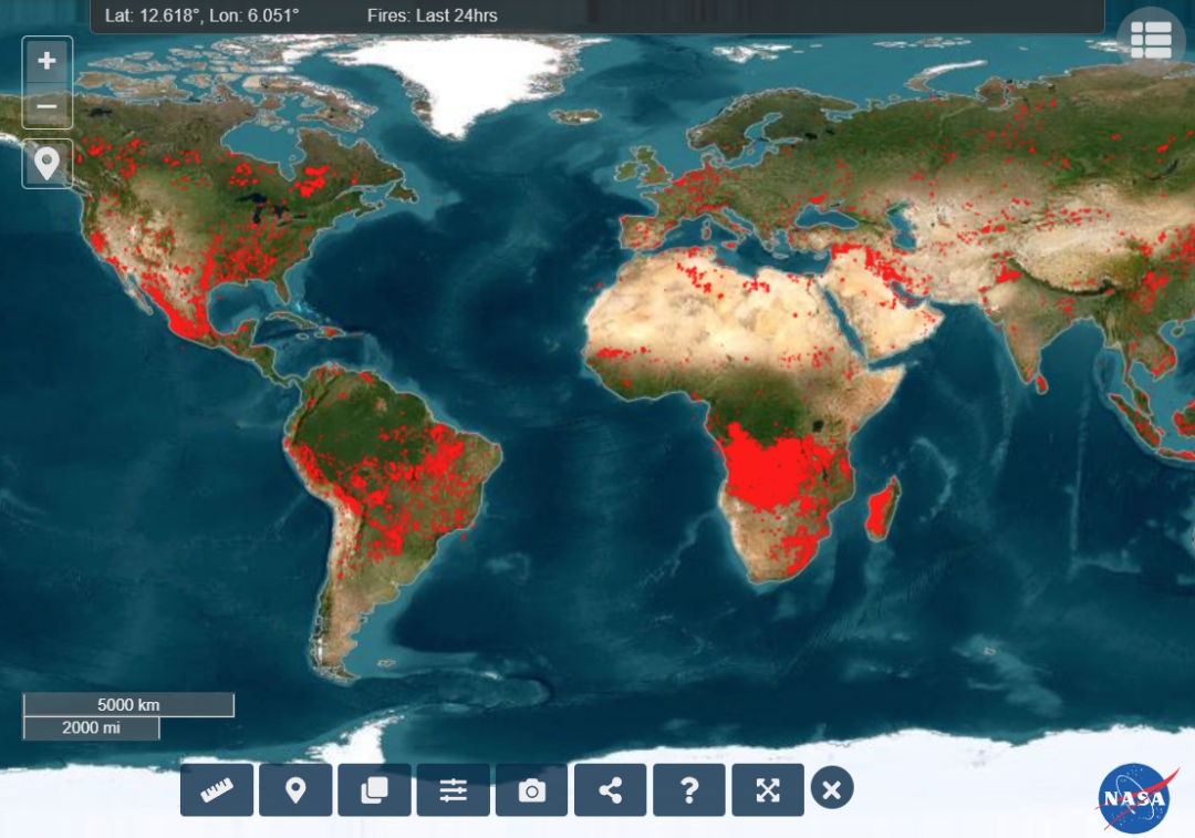 NASA real-time fire map (FIRMS - Fire Information for Resource Management System)